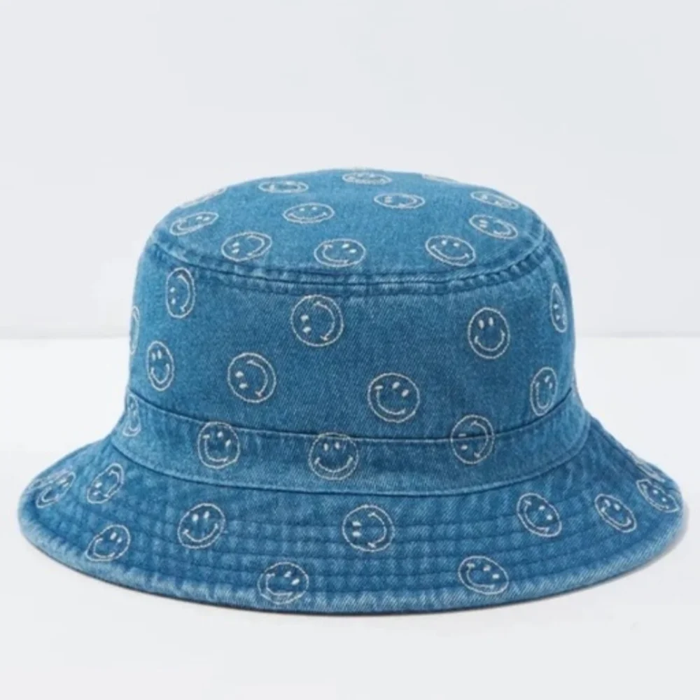 Denim Smiley Face Bucket Hat - Picture 1 of 5